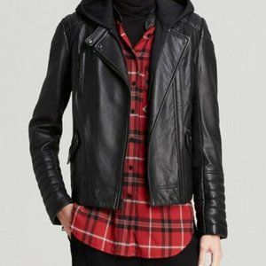 NWOT Vince Blk Removable Hood Moto Leather Jacket